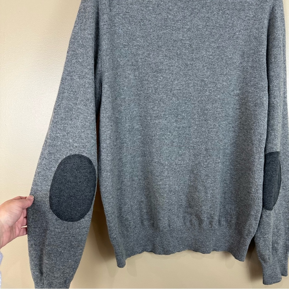 Banana Republic Mens Heather Gray Elbow Patches Italian Yarn Wool Sweater Medium - Picture 7 of 10